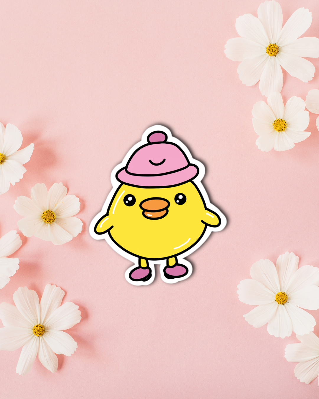 duckling with pink cap