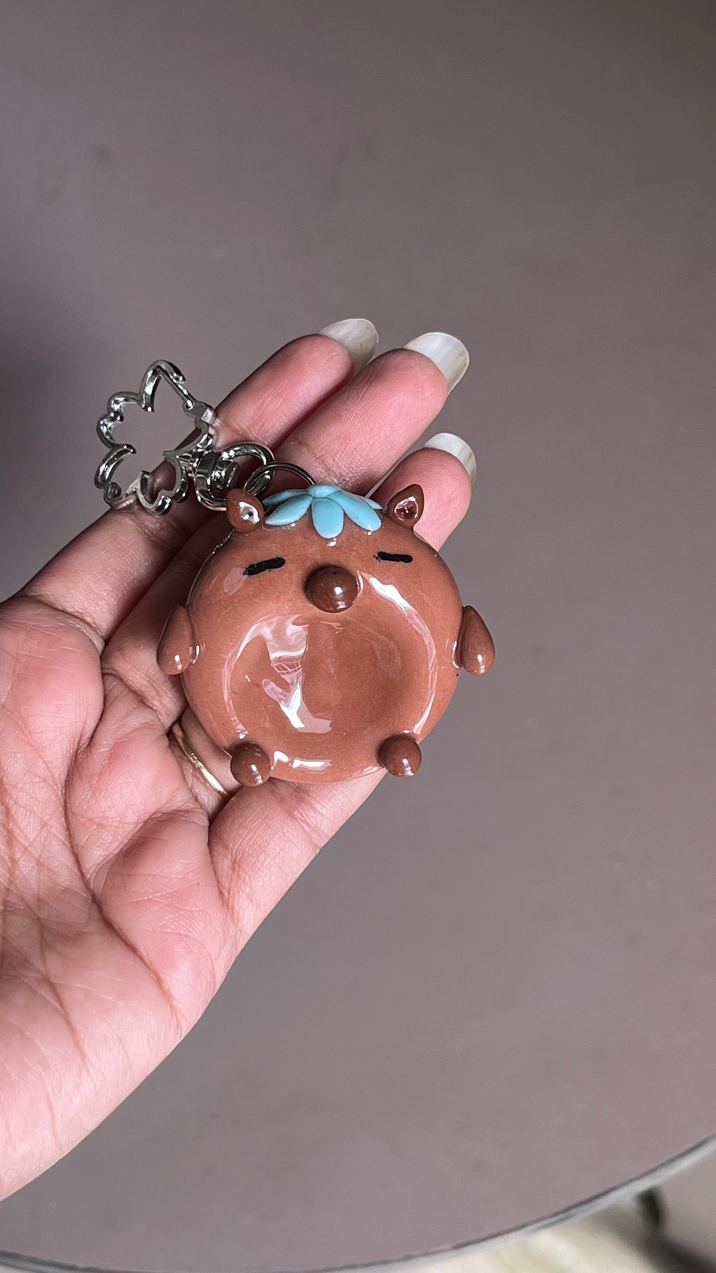 Capybara With Blue Flower Worry Stone
