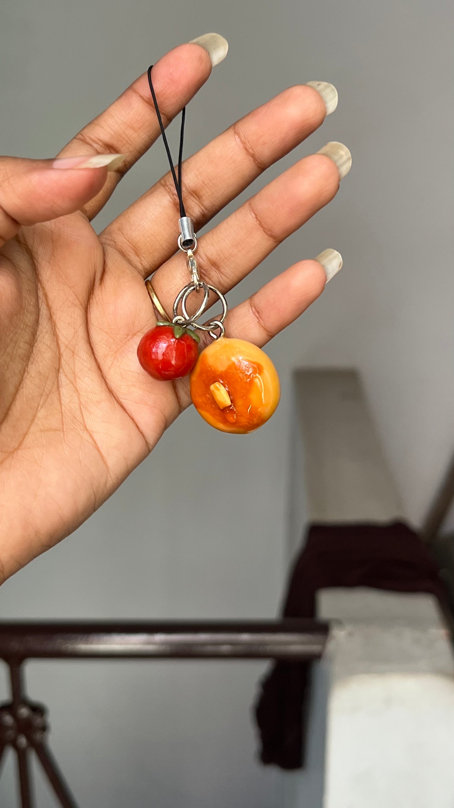 Honey on pancake with tomato charm