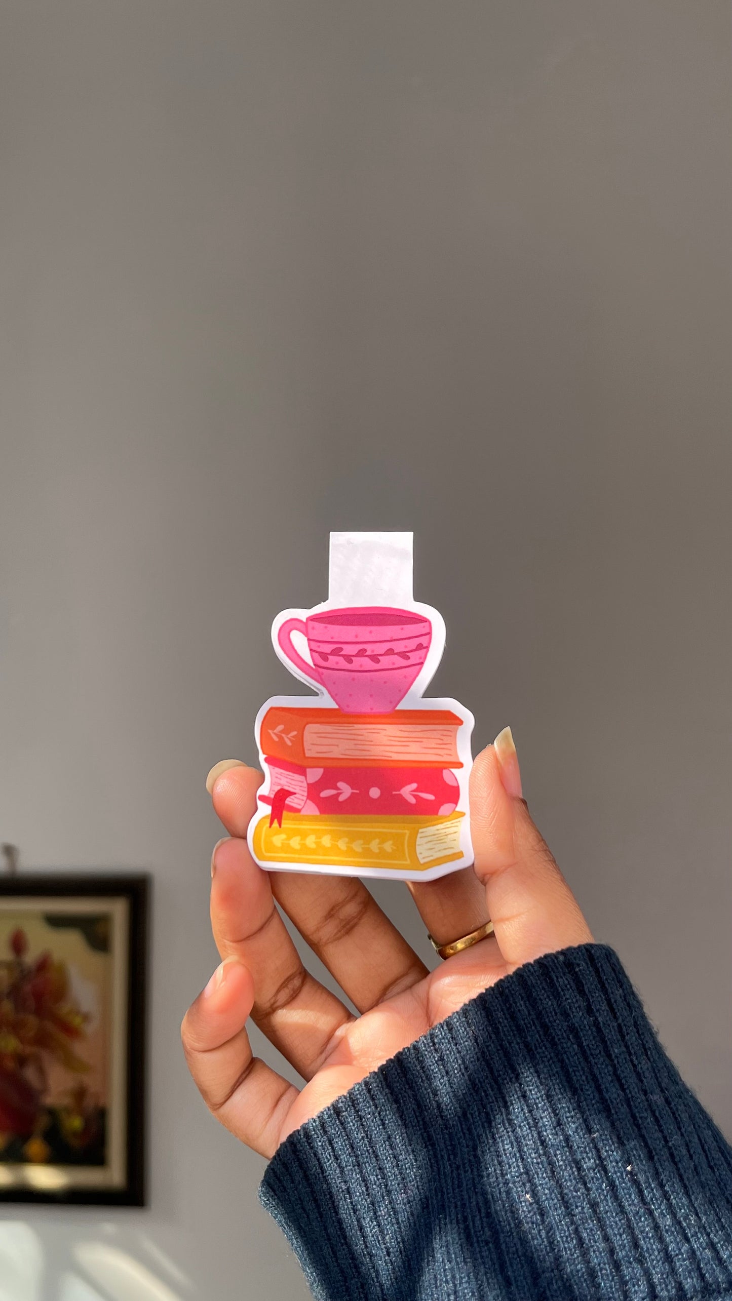 cup and books magnetic bookmark