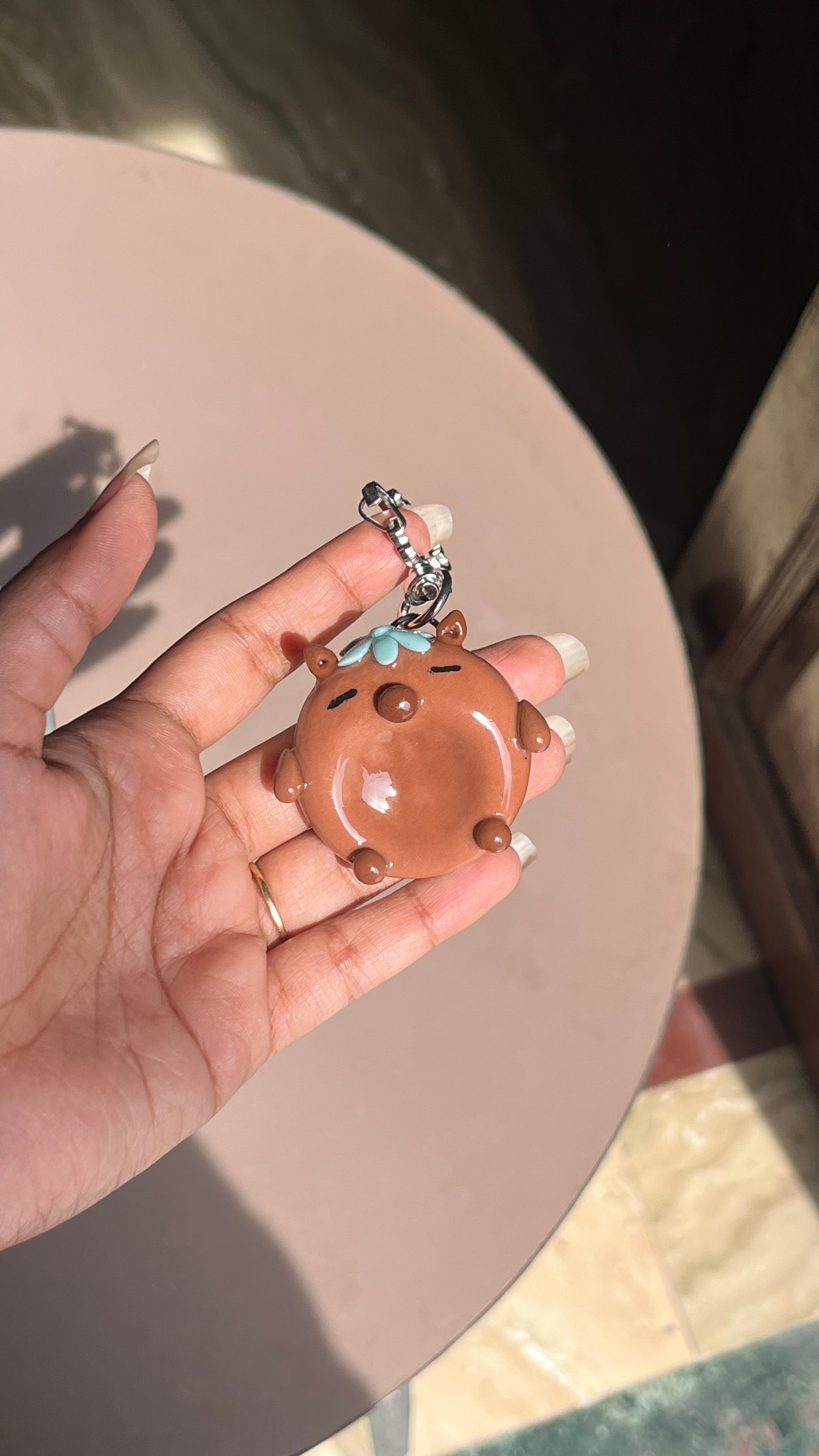 Capybara With Blue Flower Worry Stone