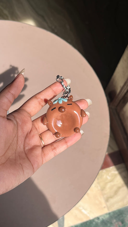 Capybara With Blue Flower Worry Stone