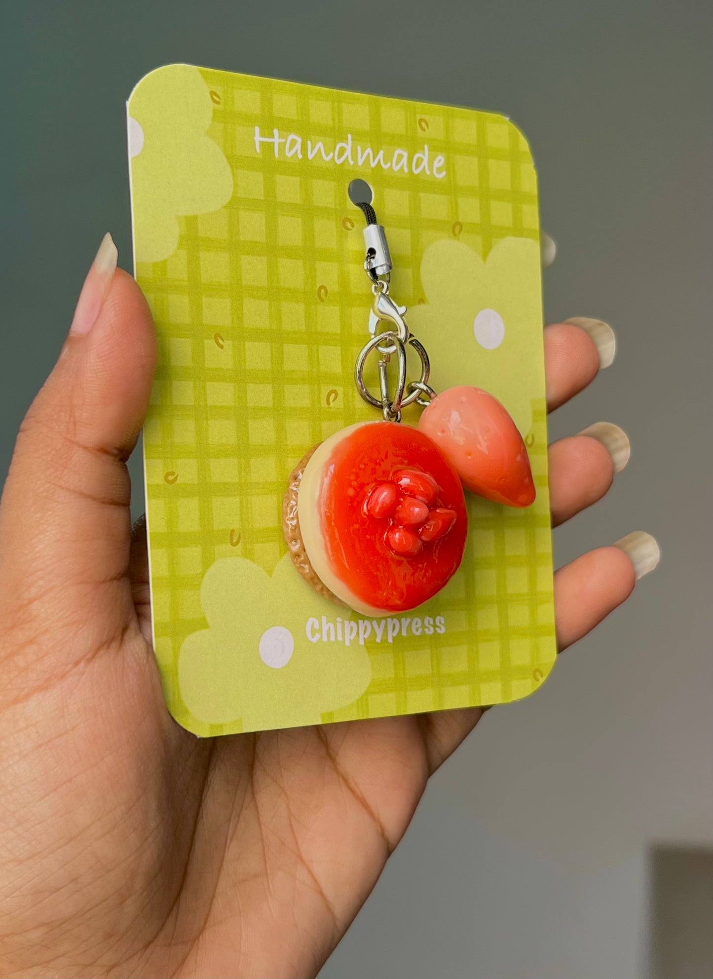 Strawberry cheesecake phone charm