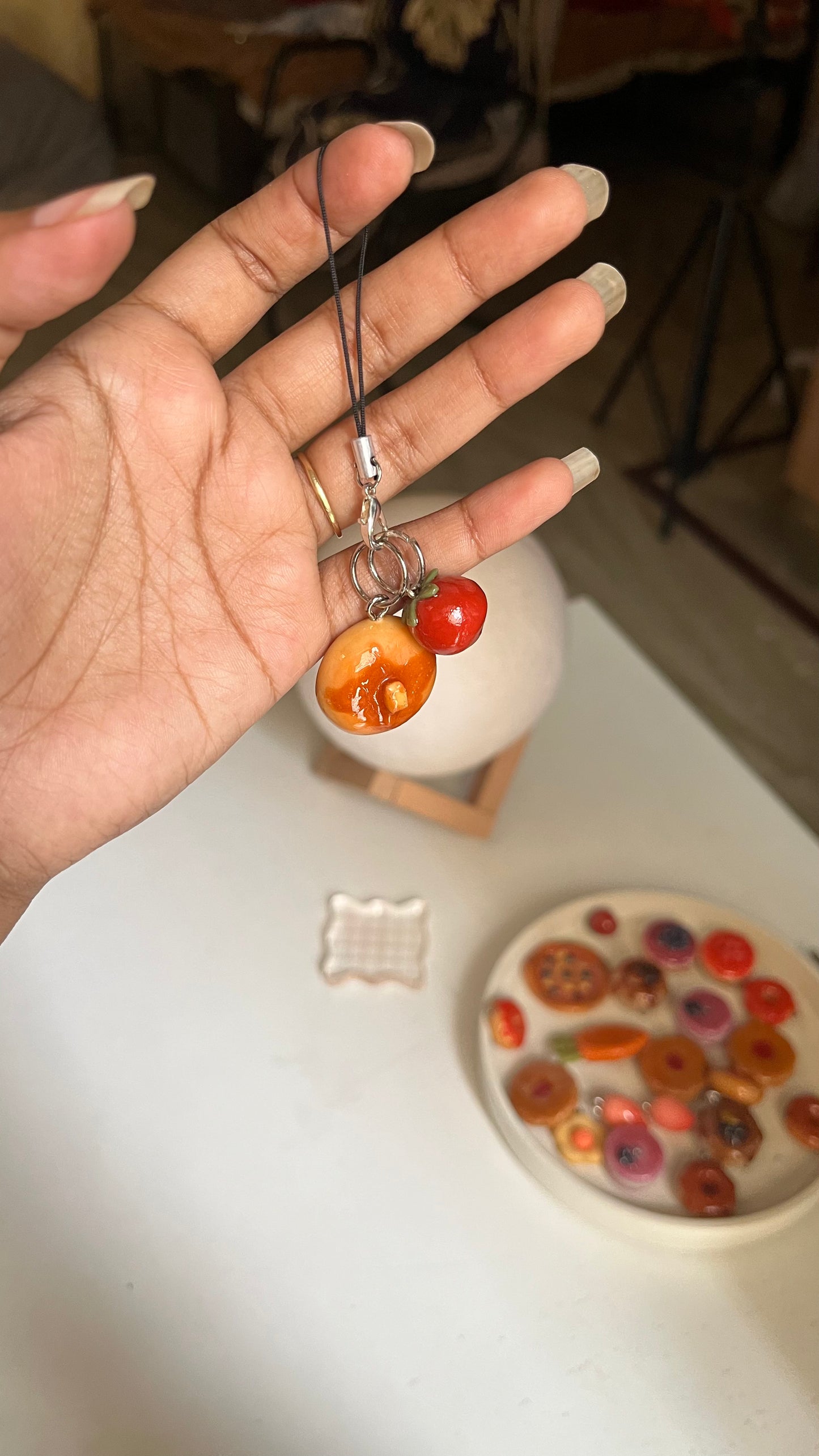 Honey on pancake with tomato charm