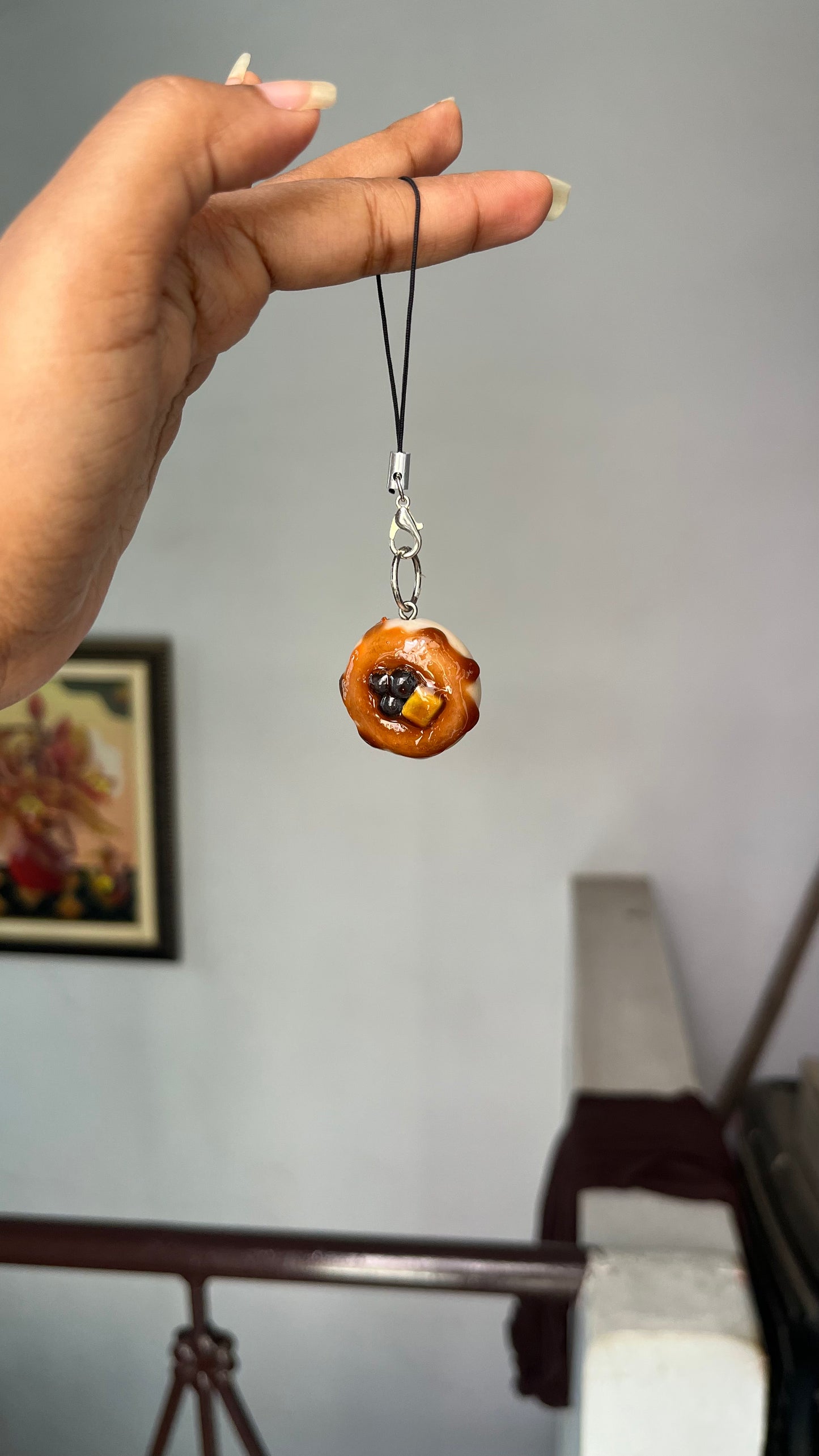 fluffy pancake with chocolate dripping charm