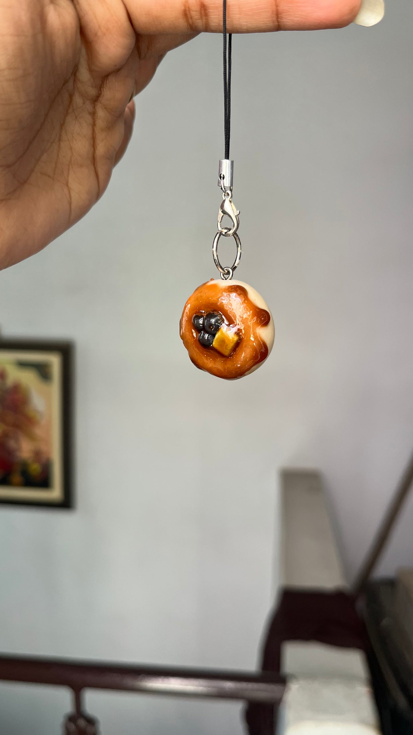 fluffy pancake with chocolate dripping charm