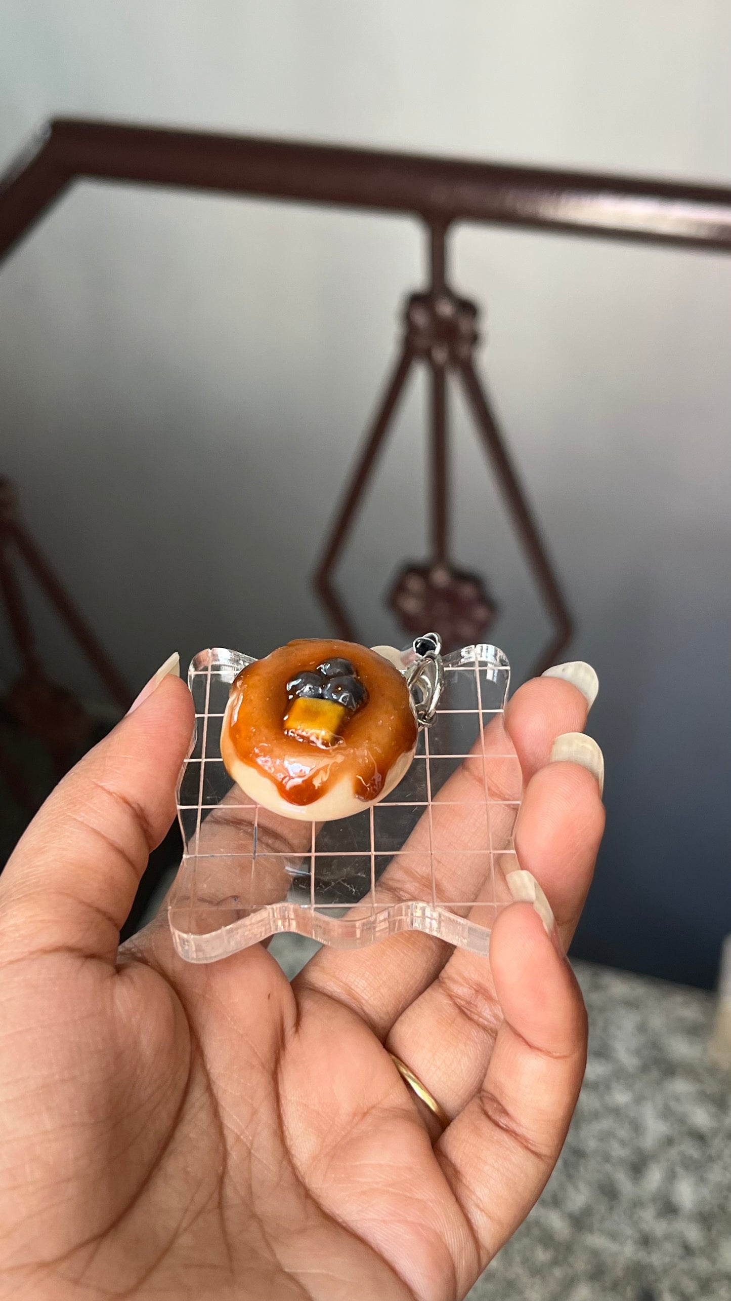 fluffy pancake with chocolate dripping charm